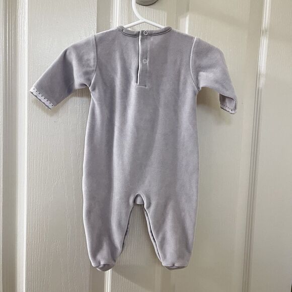 Kissy Kissy Gray Velvet Footie One Piece Crochet Lace Trim Size 0-3 Months - Picture 10 of 12